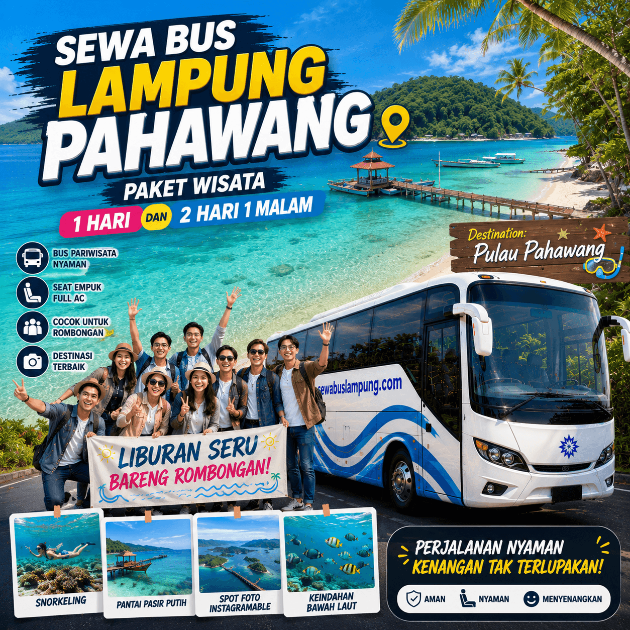 Sewa Bus Lampung Pahawang Paket Wisata 1 Hari dan 2 Hari 1 Malam